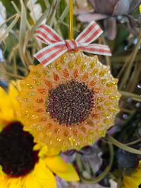 Image 1 of Sunflower car freshie with plaid bow 3" cotton candy 