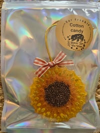 Image 2 of Sunflower car freshie with plaid bow 3" cotton candy 