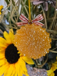 Image 3 of Sunflower car freshie with plaid bow 3" cotton candy 