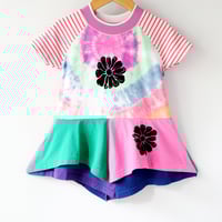 Image 1 of petal floral flowers tiedye lotus hem 12m baby girl short sleeve dress green pink flouncy