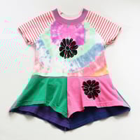 Image 2 of petal floral flowers tiedye lotus hem 12m baby girl short sleeve dress green pink flouncy