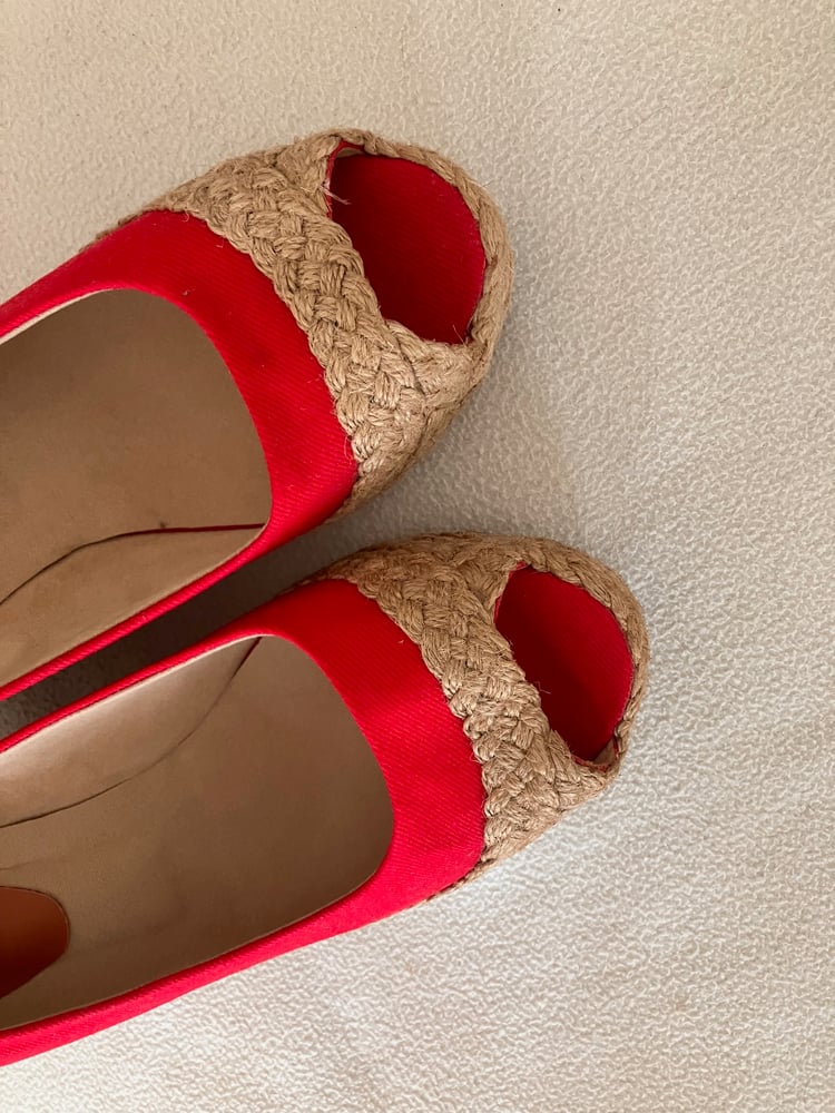 Image of Open Toe Platform Wedges 2-inch Red