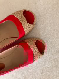 Image 3 of Open Toe Platform Wedges 2-inch Red