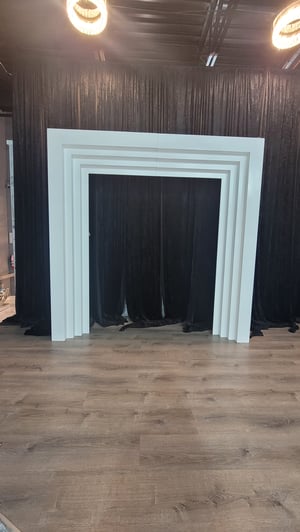 Image of 8 ft  W  X  8 ft  H  / 5 W X 6Ft H.    White Wood Backdrop- Rainbow Panel 