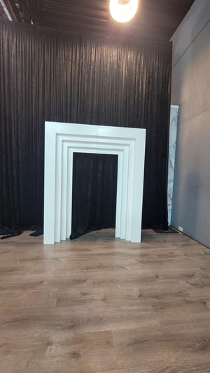 Image of 8 ft  W  X  8 ft  H  / 5 W X 6Ft H.    White Wood Backdrop- Rainbow Panel 