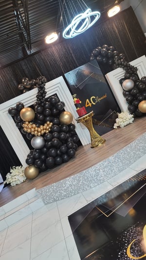 Image of 8 ft  W  X  8 ft  H  / 5 W X 6Ft H.    White Wood Backdrop- Rainbow Panel 