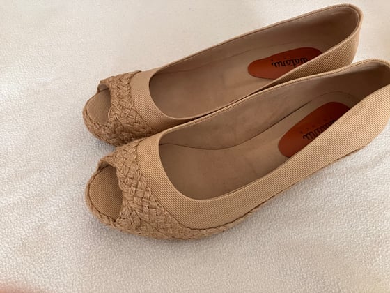 Image of Open Toe Wedges-Dark Beige