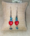 Howlite and Turquoise Red Heart Earrings