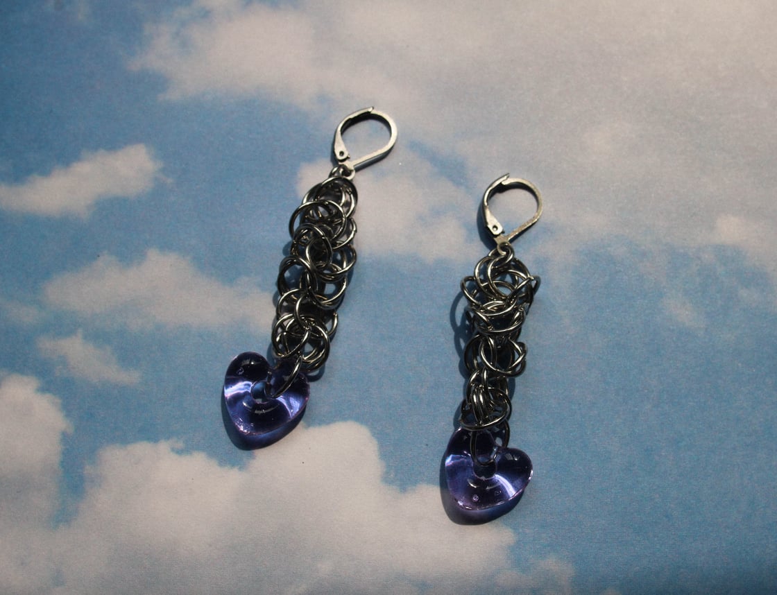 Image of chainmaille heart earrings
