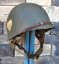 Image 1 of WWII M2 101st Airborne 502nd PIR Helmet D-bale Front Seam Paratrooper Liner NCO Net & Scrim.