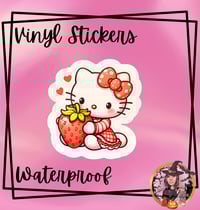Image 1 of Kitty x Strawberry Vinyl Sticker 