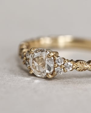 Image of 18ct Gold, 5.35mm Rose-cut diamond, Laurel leaf carved ring (LON236)