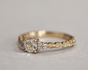 Image of 18ct Gold, 5.35mm Rose-cut diamond, Laurel leaf carved ring (LON236)