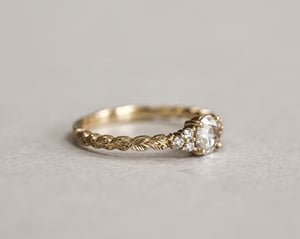 Image of 18ct Gold, 5.35mm Rose-cut diamond, Laurel leaf carved ring (LON236)