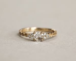 Image of 18ct Gold, 5.35mm Rose-cut diamond, Laurel leaf carved ring (LON236)