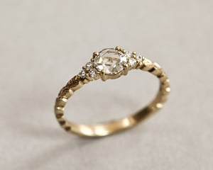 Image of 18ct Gold, 5.35mm Rose-cut diamond, Laurel leaf carved ring (LON236)