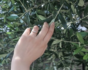 Image of 18ct Gold, 5.35mm Rose-cut diamond, Laurel leaf carved ring (LON236)