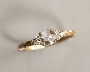 Image of 18ct Gold, 5.35mm Rose-cut diamond, Laurel leaf carved ring (LON236)