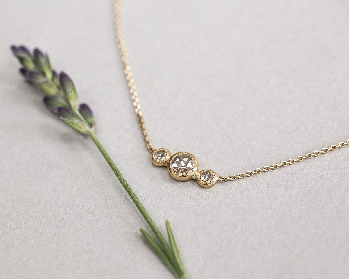 Image of 18ct yellow gold 3.7mm rose-cut diamond trilogy necklace