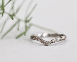 Image of 2mm width, 18ct White gold, floral carved 'wishbone shaped' ring.