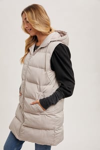 Image 7 of HOODED ZIPPER DOWN LONGLINE PUFFER VEST - SEPT 