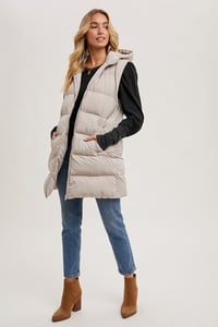 Image 6 of HOODED ZIPPER DOWN LONGLINE PUFFER VEST - SEPT 