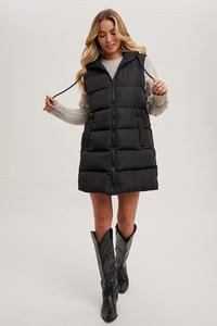 Image 4 of HOODED ZIPPER DOWN LONGLINE PUFFER VEST - SEPT 