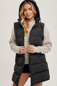 Image 1 of HOODED ZIPPER DOWN LONGLINE PUFFER VEST - SEPT 