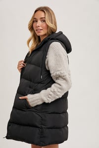 Image 2 of HOODED ZIPPER DOWN LONGLINE PUFFER VEST - SEPT 