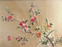 Image 3 of Vintage Oriental Floral Embroidery on Silk, Framed Size 14 3/4 x 11 8/10 ins 