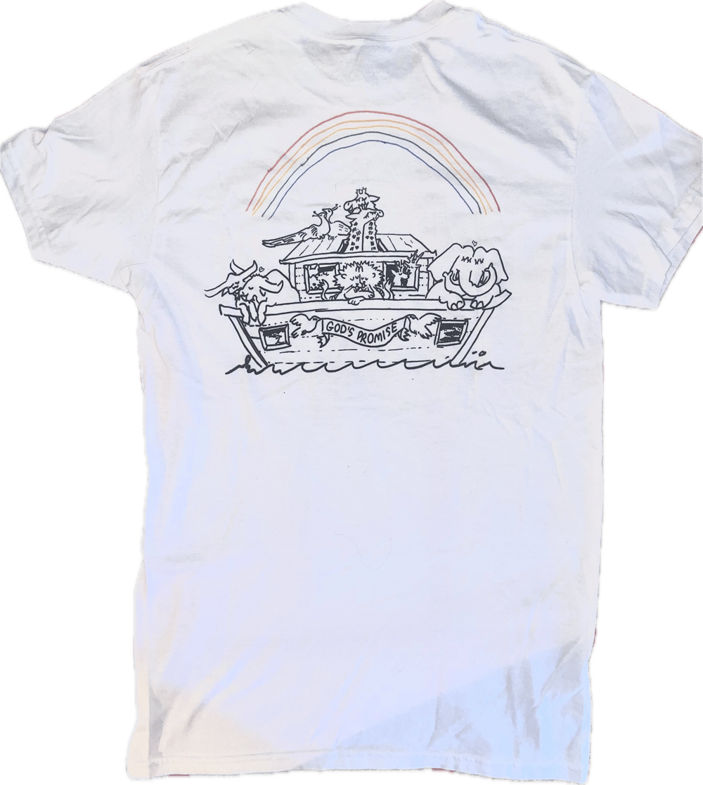 Image of Fruity Noah’s Ark Tee- Small on white shirt