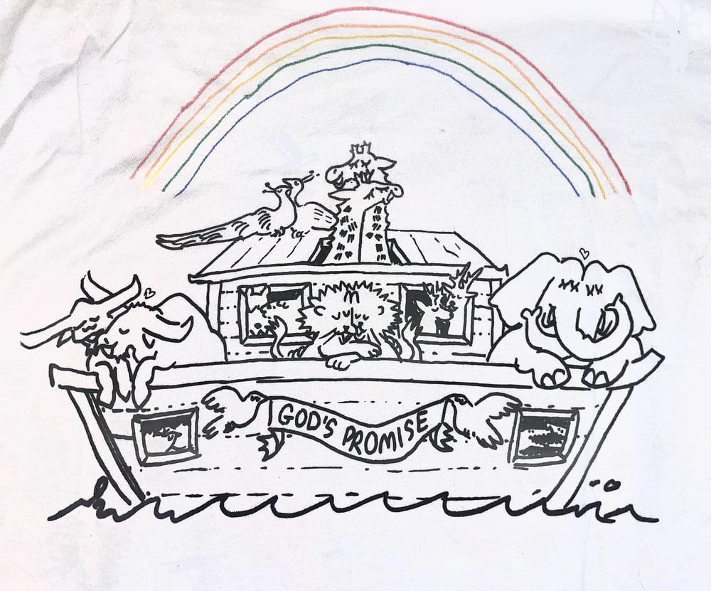 Image of Fruity Noah’s Ark Tee- Small on white shirt