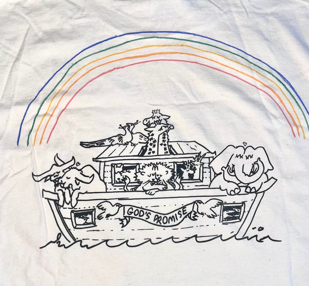 Image of Fruity Noah’s Ark Tee- XL on natural/offwhite tee