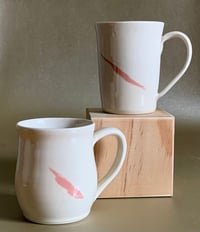 Image 3 of Small Bellied White Mug with Pink Stripe