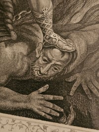Image 4 of "SATAN CHAINED" 1800s Bible Page With Incredible Ornate Frame And Preserved Web