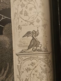 Image 6 of "SATAN CHAINED" 1800s Bible Page With Incredible Ornate Frame And Preserved Web
