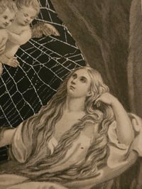 Image 3 of STATEMENT "Mary Magdalen"  1800s Bible Page With Preserved Web - BLACK FRAME