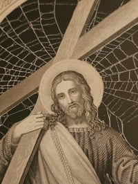 Image 2 of "I Will Give You Rest" Jesus 1800s Bible Page With Preseved Web 