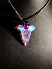 Image 3 of Karmaline/moonstone dichroic shark tooth pendant with a royal jelly bale.