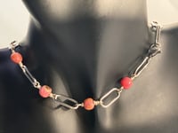 Image 3 of Stainless & Stone Harmony | Red Natural Rhodonite Raw Beads + Stainless Steel Paper Clip Necklace