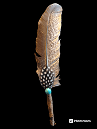 10 inch Feather with turquoise bead and decorative feather