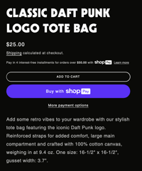 Image 4 of Official Daft Punk Store Classic Logo Tote Bag