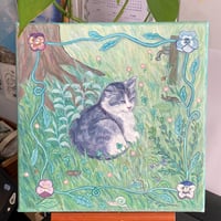 Image 2 of sleepy tabby in garden - square print