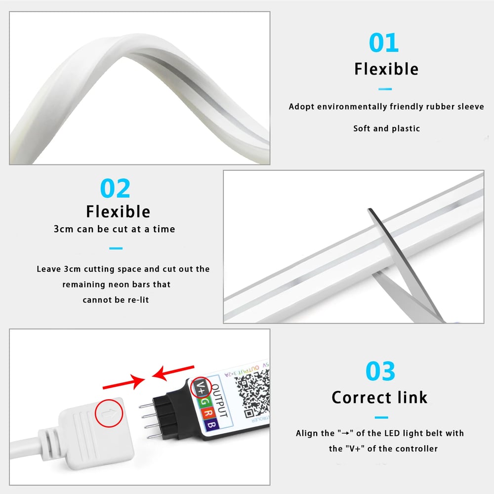 DC5V USB RGB Neon LED Strip, Waterproof Bluetooth App Control Neon Strip Lighting