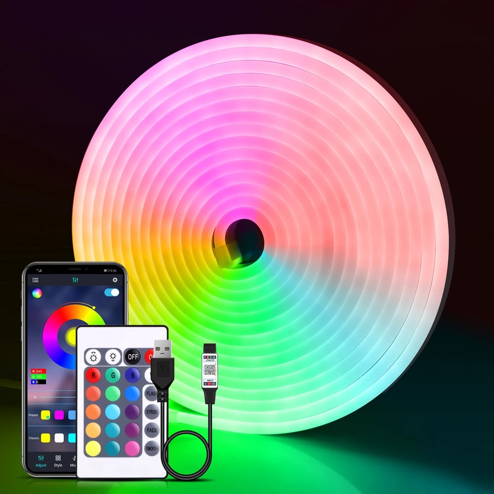 DC5V USB RGB Neon LED Strip, Waterproof Bluetooth App Control Neon Strip Lighting