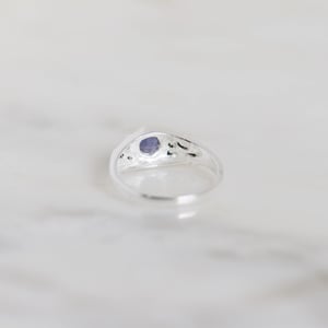 Image of Lilac blue Iolite cabochon cut vintage style silver ring