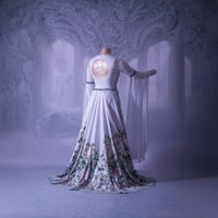 Image 2 of White Wedding Dress with Ivy Print - Elven, Viking, Fantasy, Pagan Bridal Gown, Bell Sleeves - Perfe