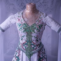 Image 3 of White Wedding Dress with Ivy Print - Elven, Viking, Fantasy, Pagan Bridal Gown, Bell Sleeves - Perfe