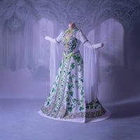 Image 1 of White Wedding Dress with Ivy Print - Elven, Viking, Fantasy, Pagan Bridal Gown, Bell Sleeves 