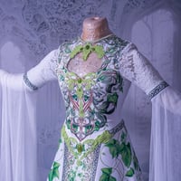 Image 2 of White Wedding Dress with Ivy Print - Elven, Viking, Fantasy, Pagan Bridal Gown, Bell Sleeves 